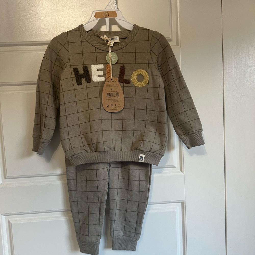 Hello Grid Pattern Toddler Sweatshirt and Pants Set